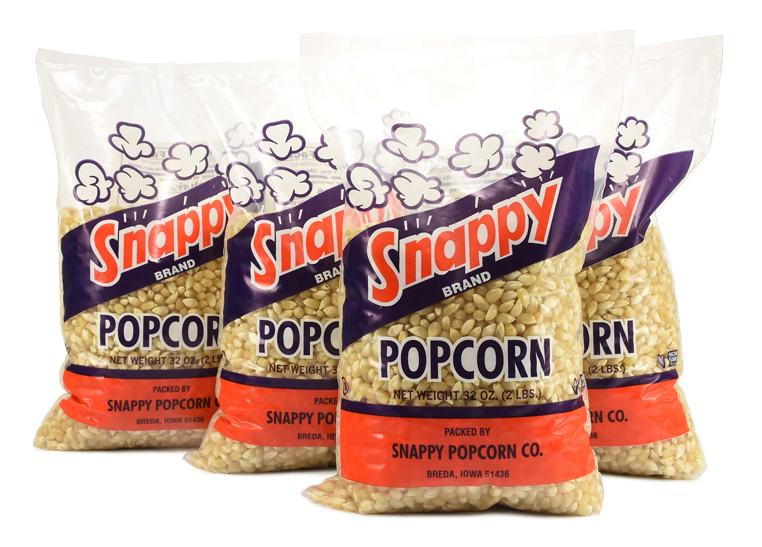 SNAPPY front packaging showing four 2 lb bags and clear labeling for easy storage and value
