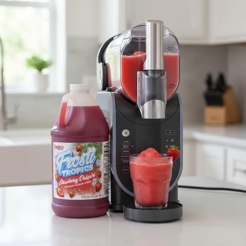 SNAPPY slush machine filled with strawberry daiquiri mix producing perfect slush