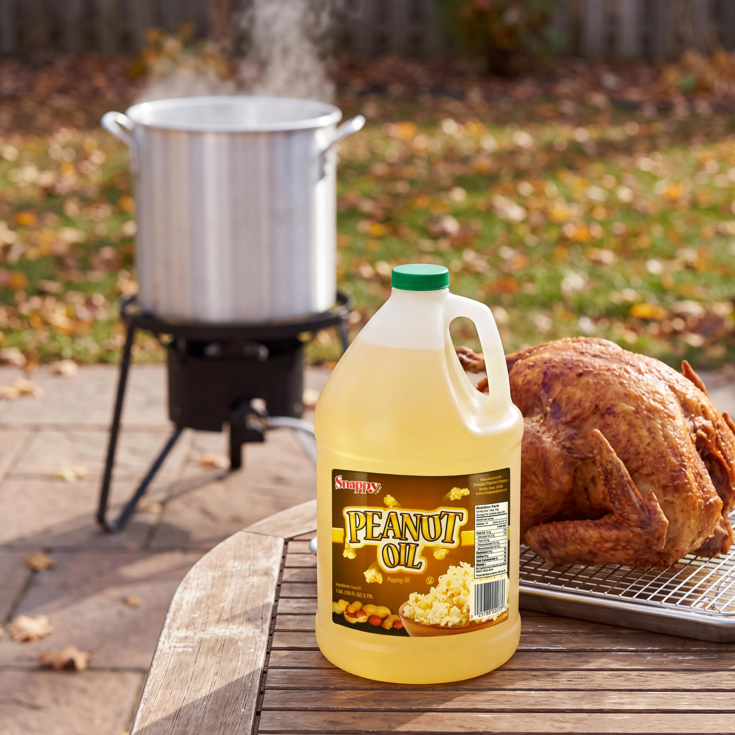 Snappy peanut oil close-up label, clear product information and purity reassurance
