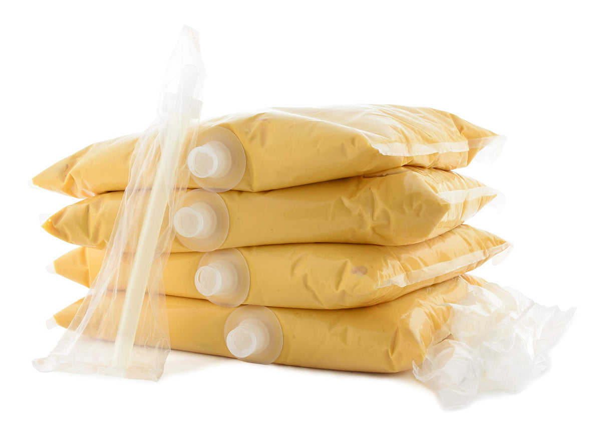 SNAPPY Ricos front packaging 4-pack showing bulk 140 oz cheese pouches for fast service
