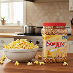SNAPPY kernels popping on stovetop demonstrating even heat and high pop rate