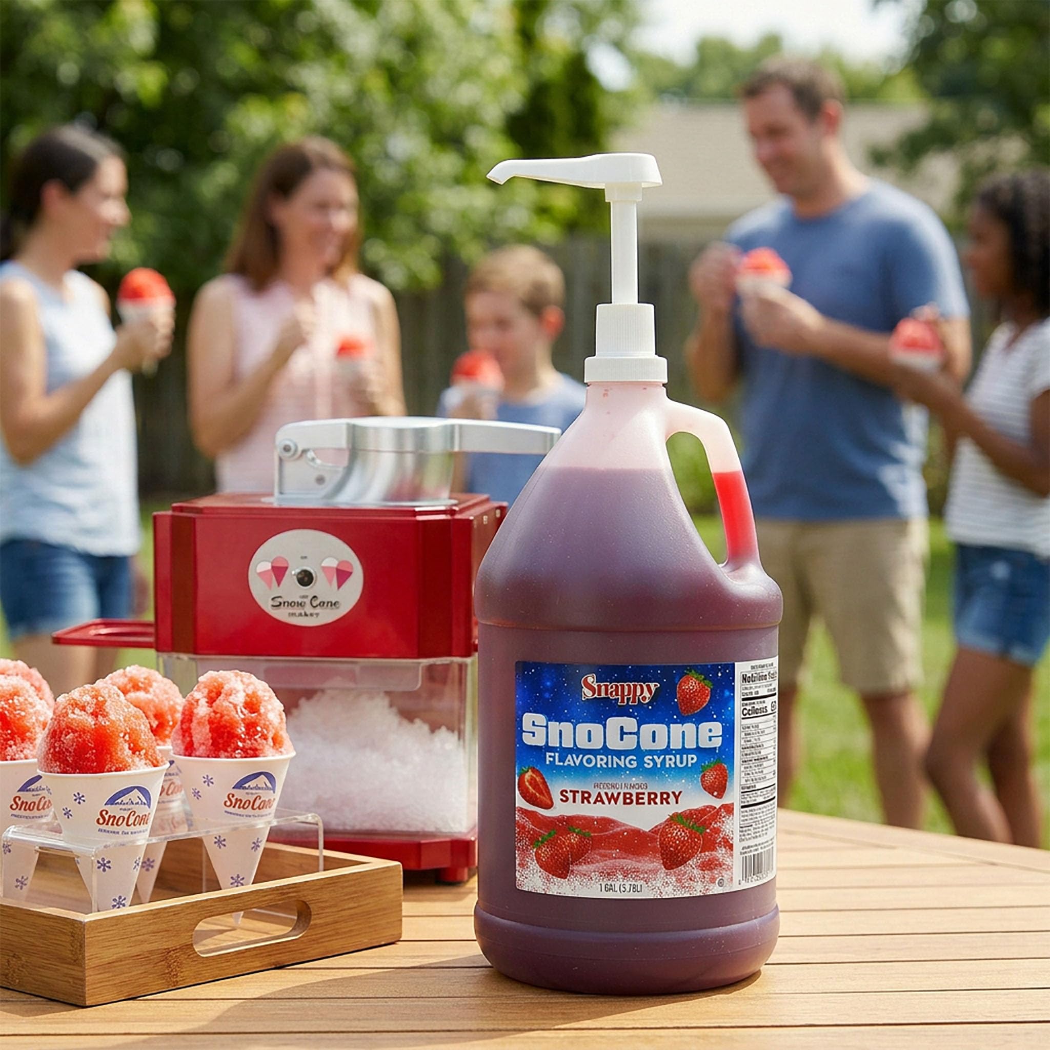 SNAPPY syrup being dispensed at an outdoor stand demonstrating fast service benefit