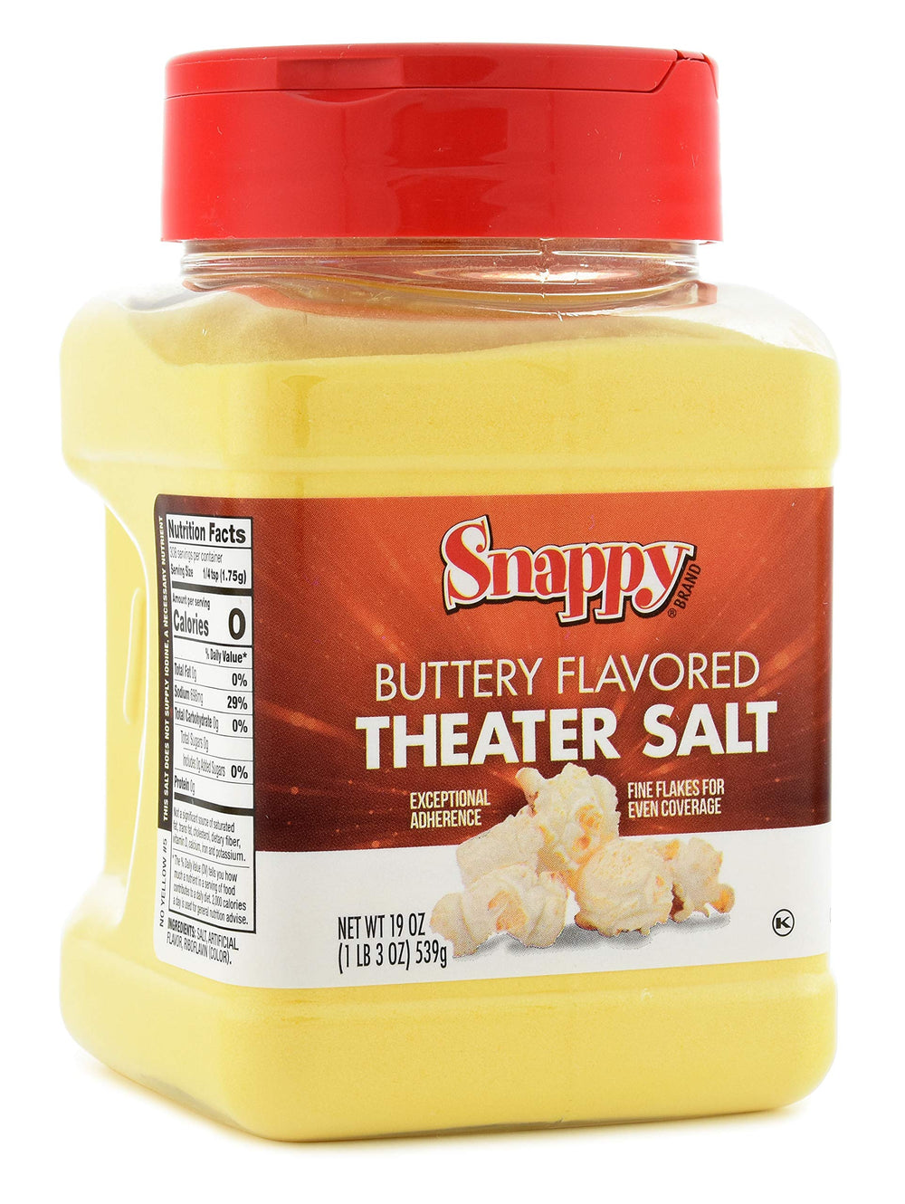 Snappy fine flake theater salt close-up showing texture for superior kernel adherence