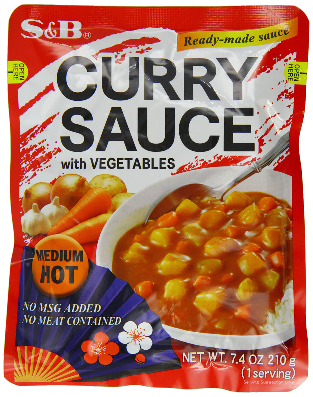S&B front packaging showing pouch and label, easy-to-heat convenience