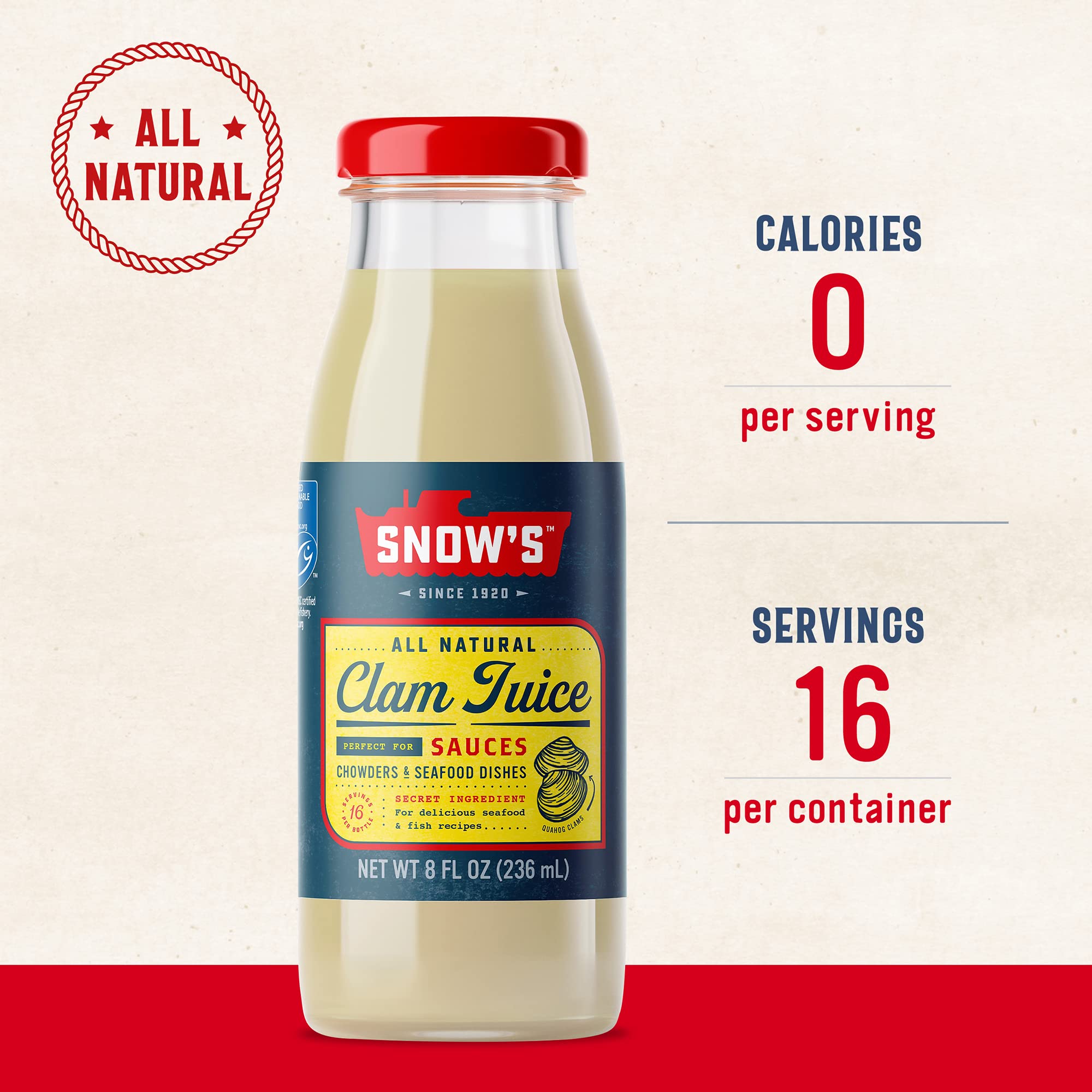 Snow's label close-up highlighting ingredients and sustainable sourcing benefits
