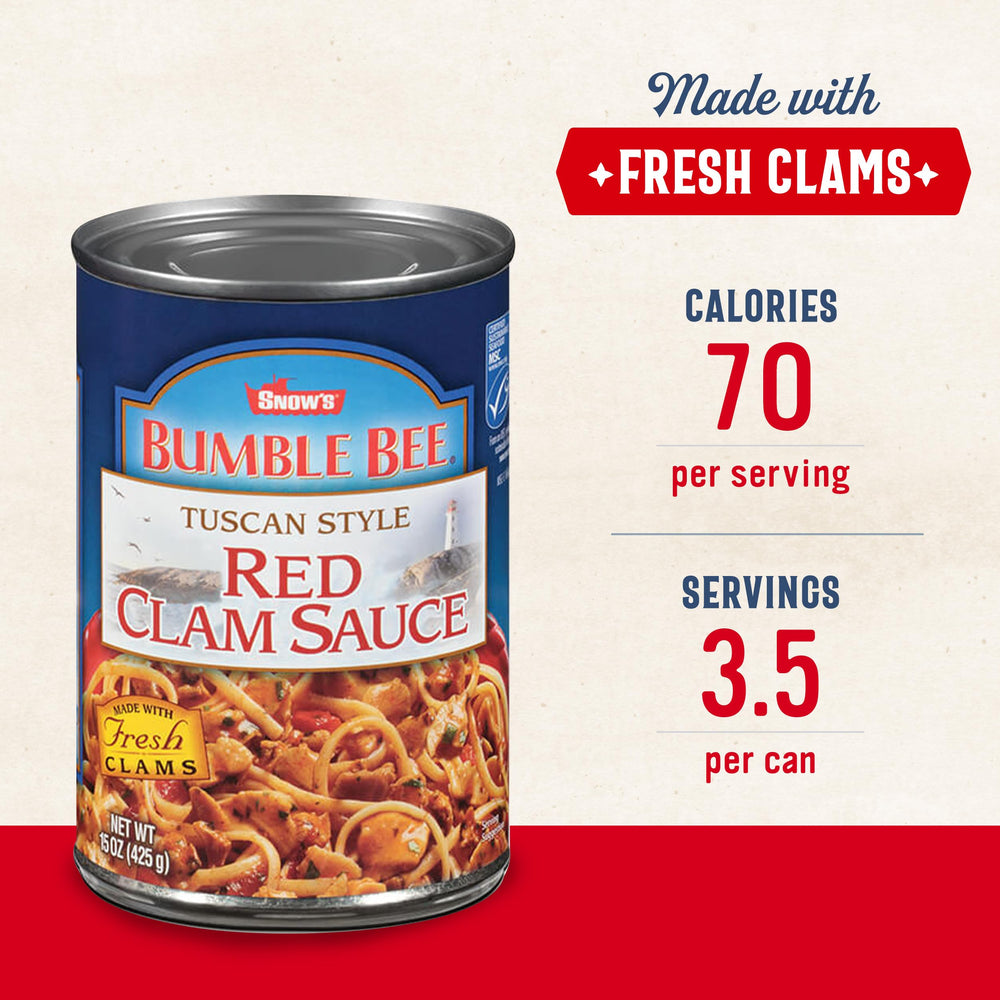 Snow's close-up of sauce texture highlighting chunky clams and spices benefit