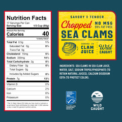 Snow's close-up chopped clams texture, reveals tender pieces and moist quality
