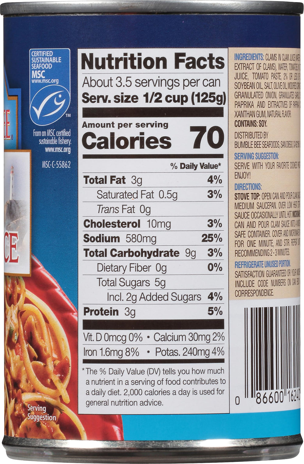 Snow's label close-up detailing ingredients and preparation info benefit