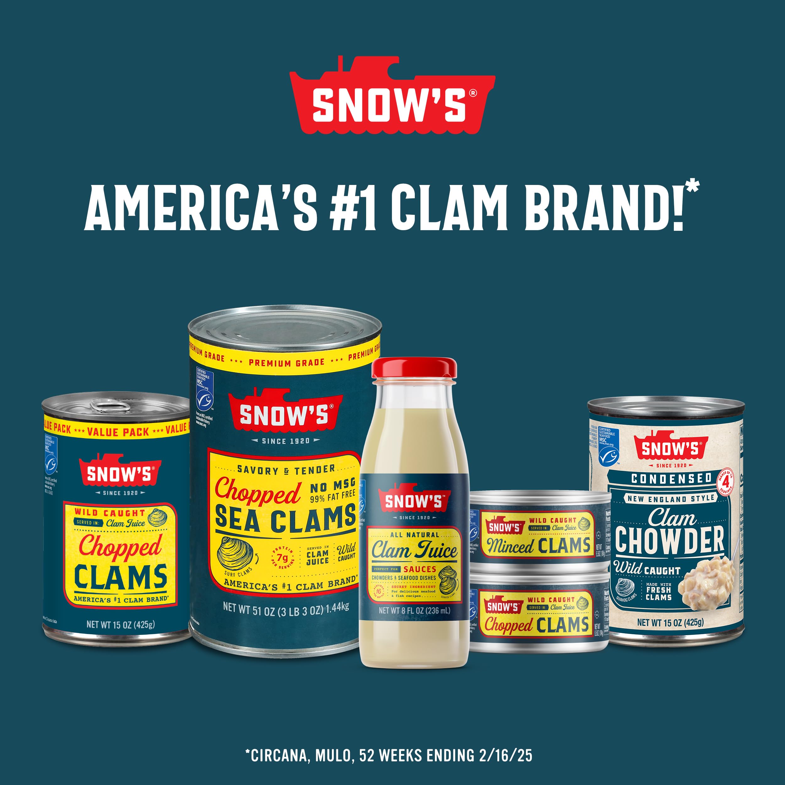 Snow's label detail highlighting brand and MSC certification for sustainable sourcing