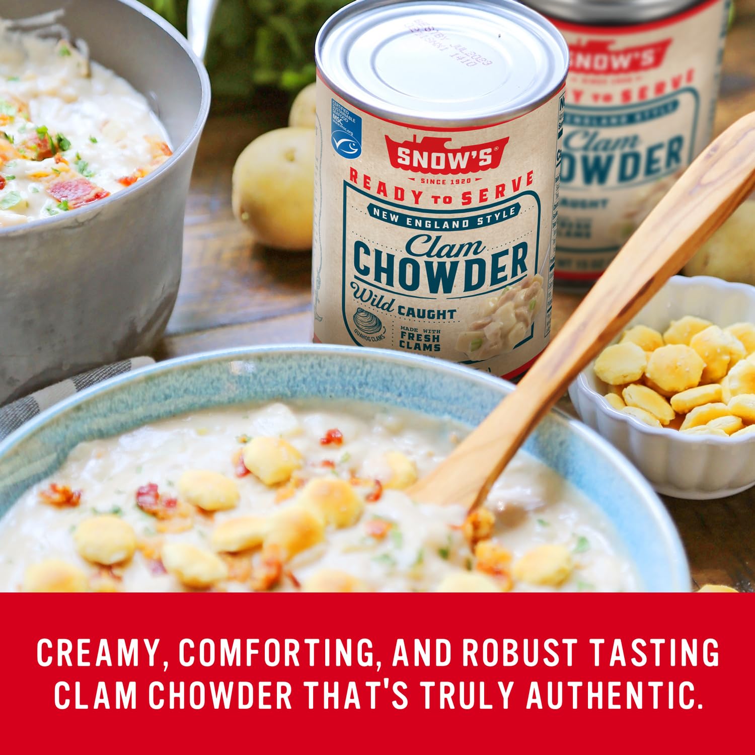 Snow's creamy broth texture close-up showing rich mouthfeel and comfort