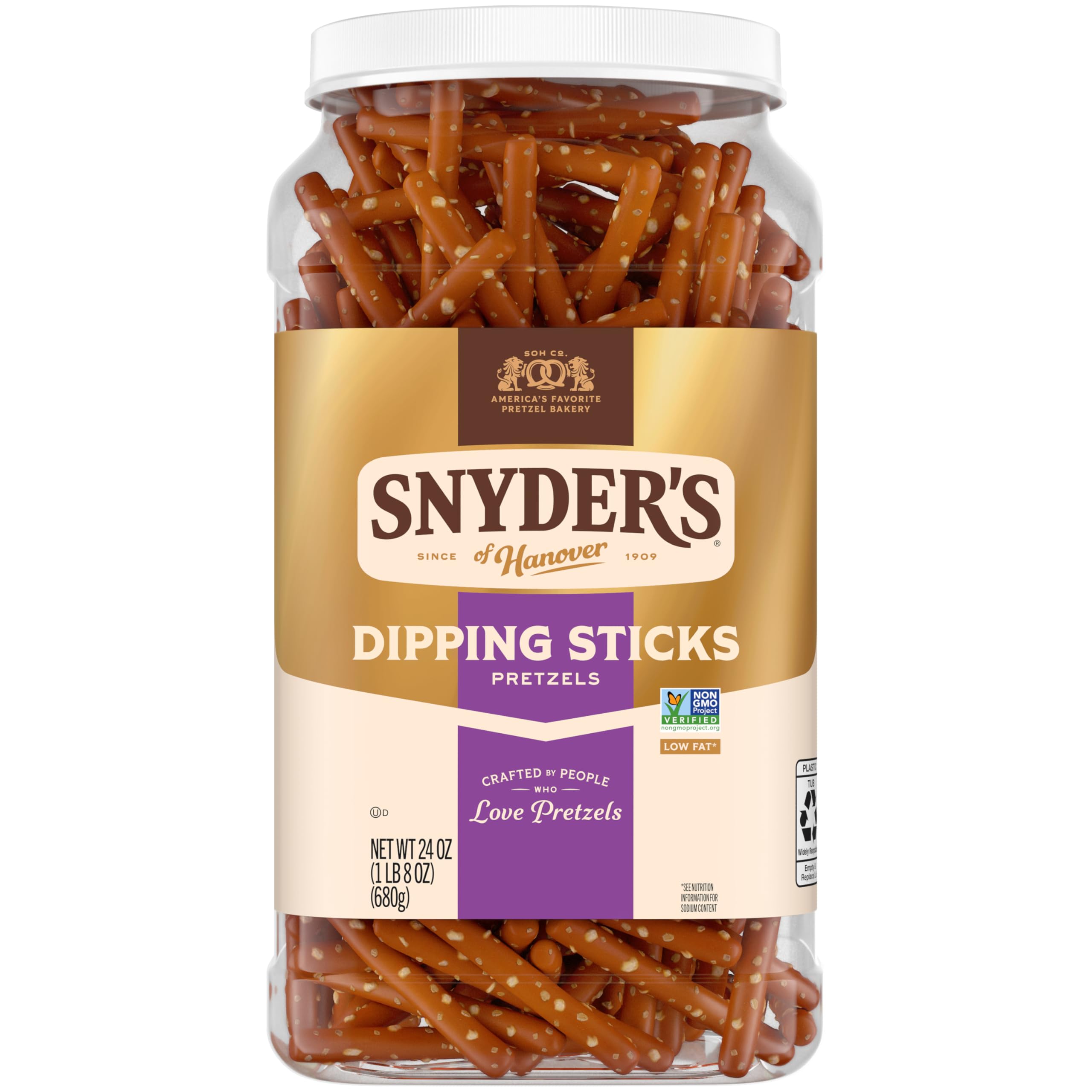 Snyder's of Hanover front packaging shows 24 oz canister and freshness benefit