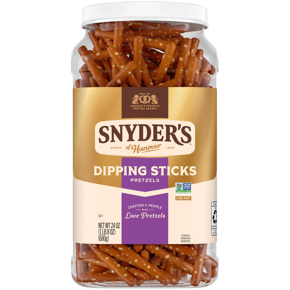Snyder's of Hanover front packaging shows 24 oz canister and freshness benefit
