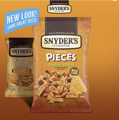 SUPERDEALS Snyder's cheddar bag close-up highlighting bold cheese flavor and crunch