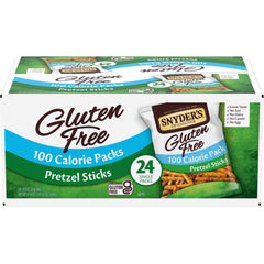 Snyder's of Hanover front packaging shows gluten-free badge and 24 packs