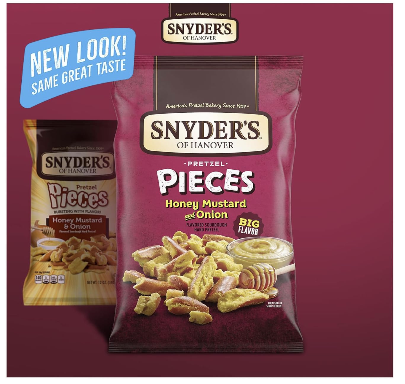 SUPERDEALS Snyder's honey mustard and onion bag detail showing tangy-sweet seasoning