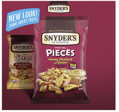 SUPERDEALS Snyder's honey mustard and onion bag detail showing tangy-sweet seasoning