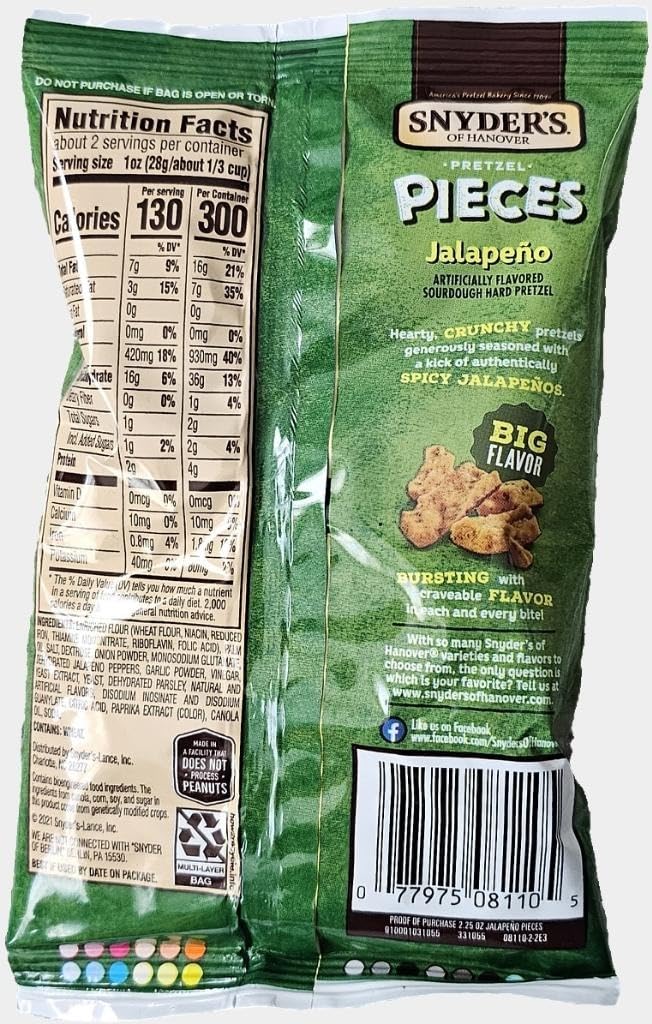 SUPERDEALS Snyder's jalapeño nutrition label view showing ingredient transparency