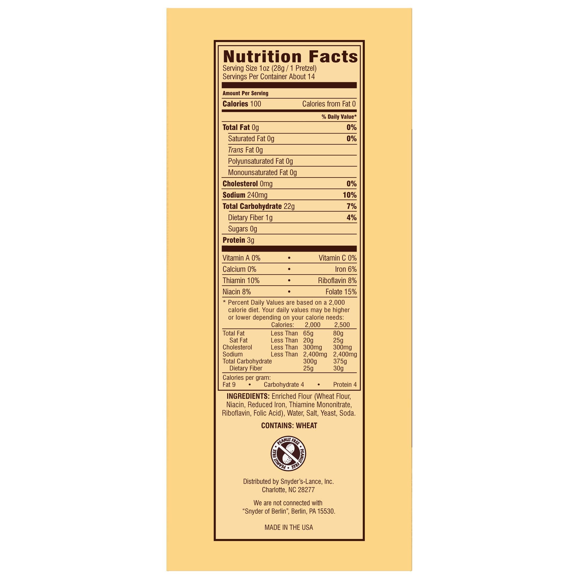 Snyder's of Hanover box next to everyday objects illustrating size and servings