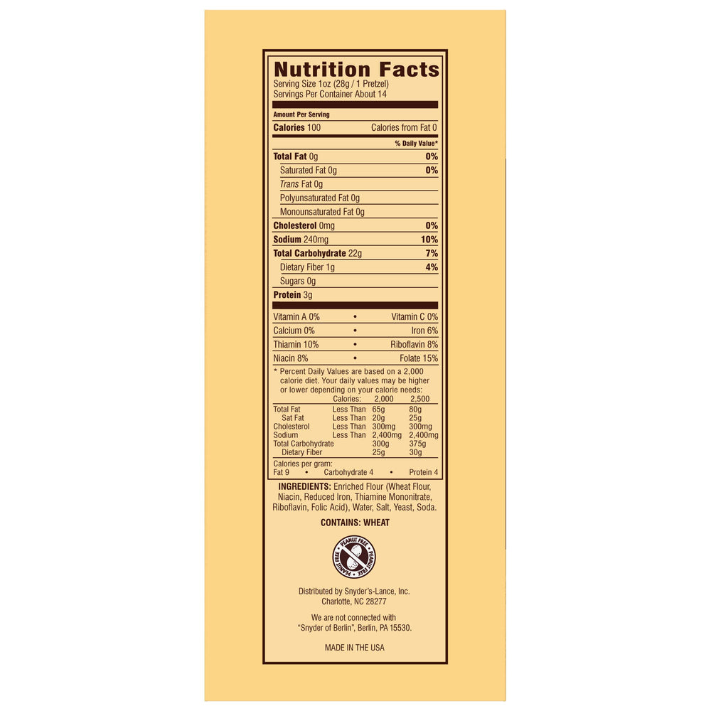 Snyder's of Hanover box next to everyday objects illustrating size and servings