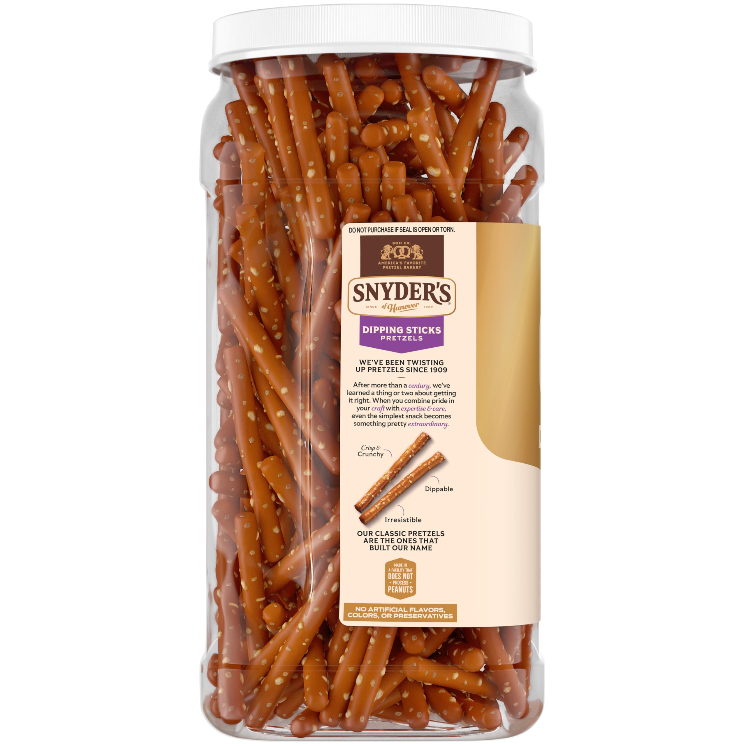 Snyder's pretzel held by hand showing length and serving-size clarity