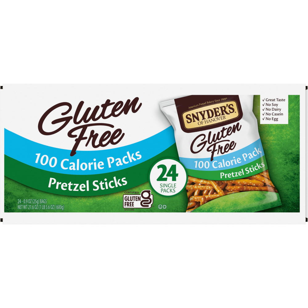Snyder's of Hanover box open displaying 24 individual snack packs