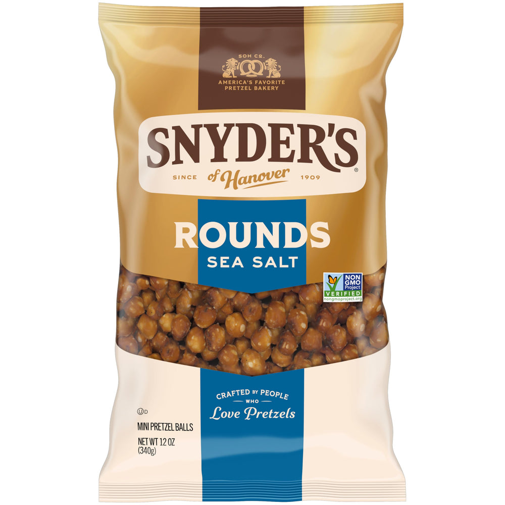 Snyder's of Hanover front package showing 12 oz bag and sea salt benefit