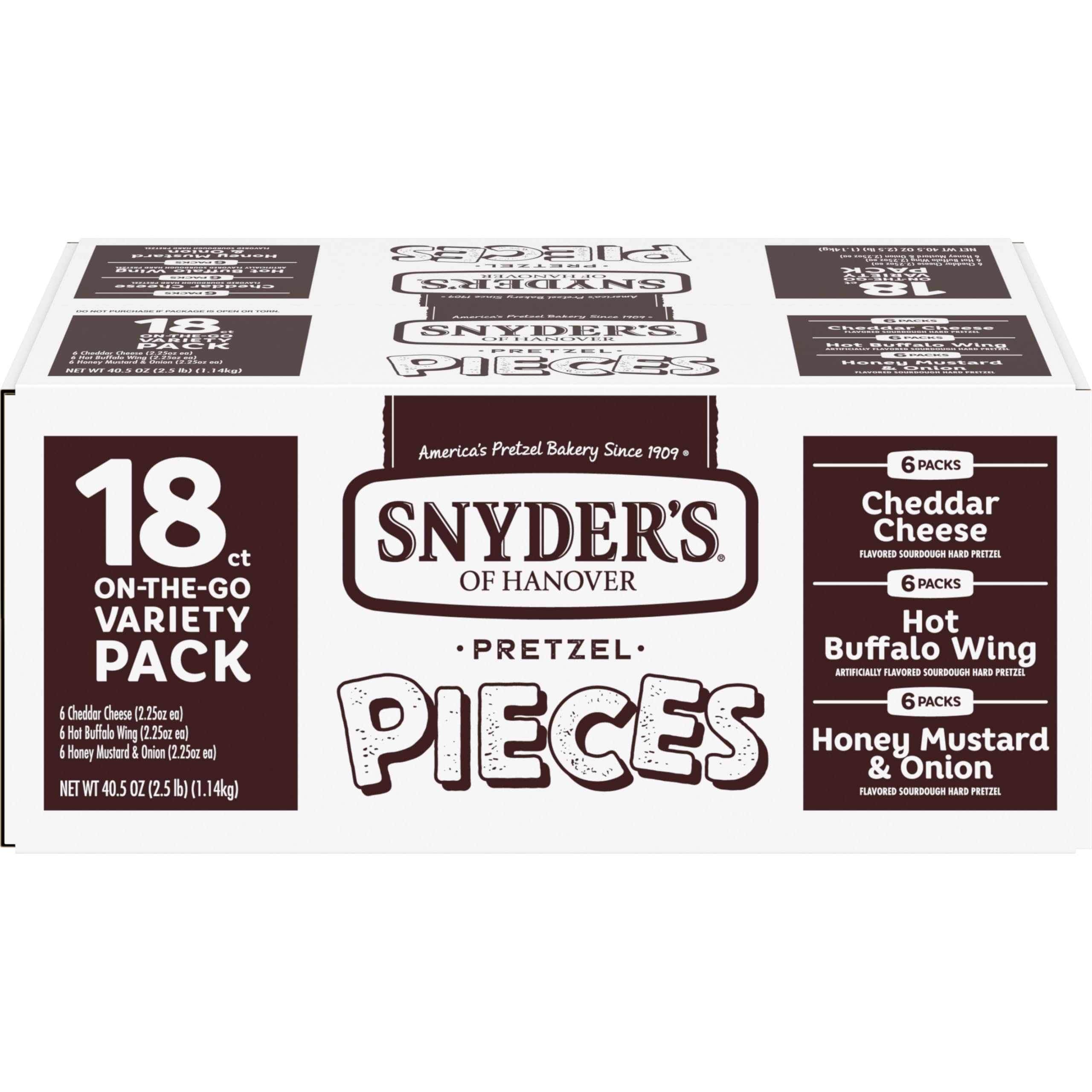 Snyder's of Hanover variety pack front view showing all 18 snack bags for easy selection
