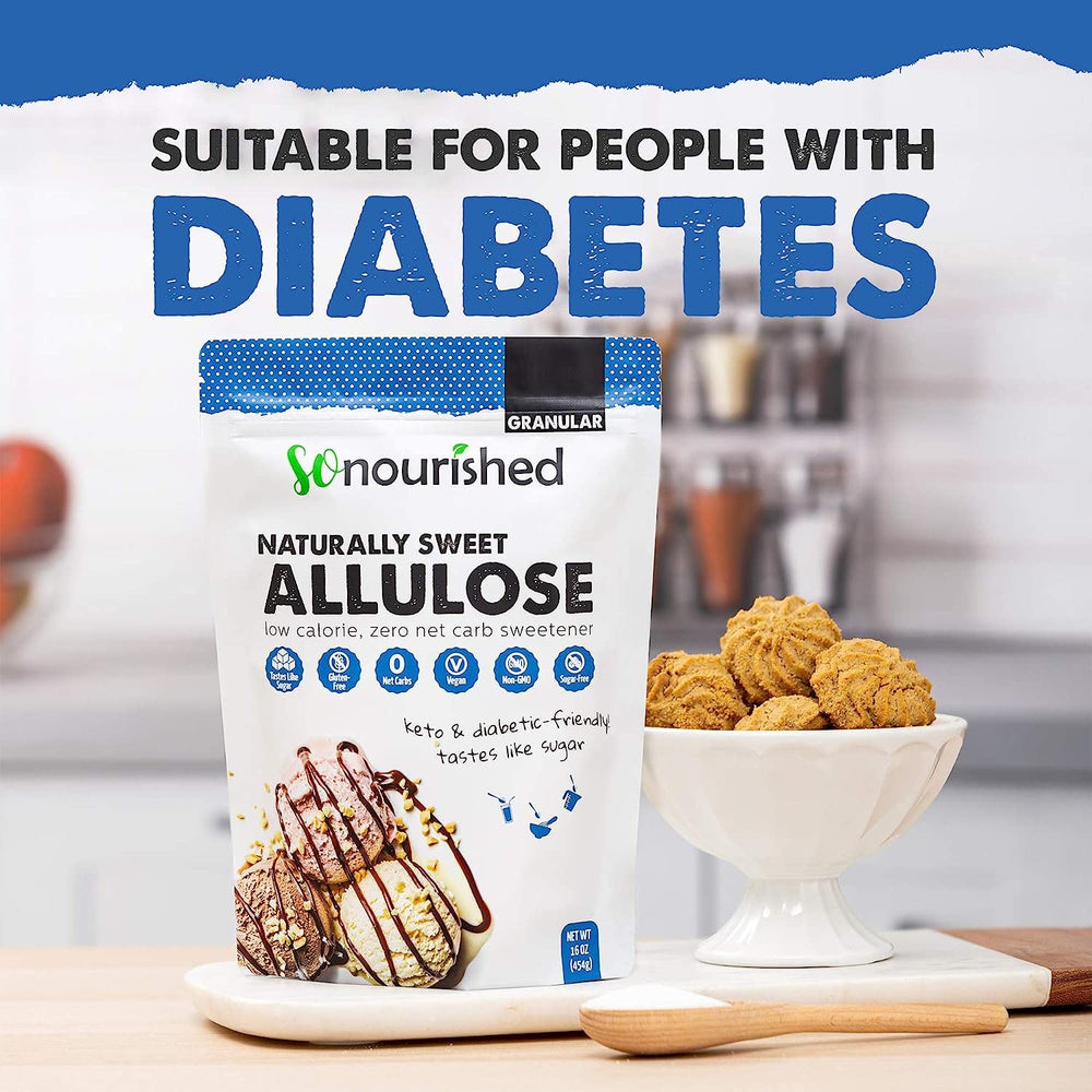 nutrition label close-up of So Nourished allulose showing zero calorie benefit