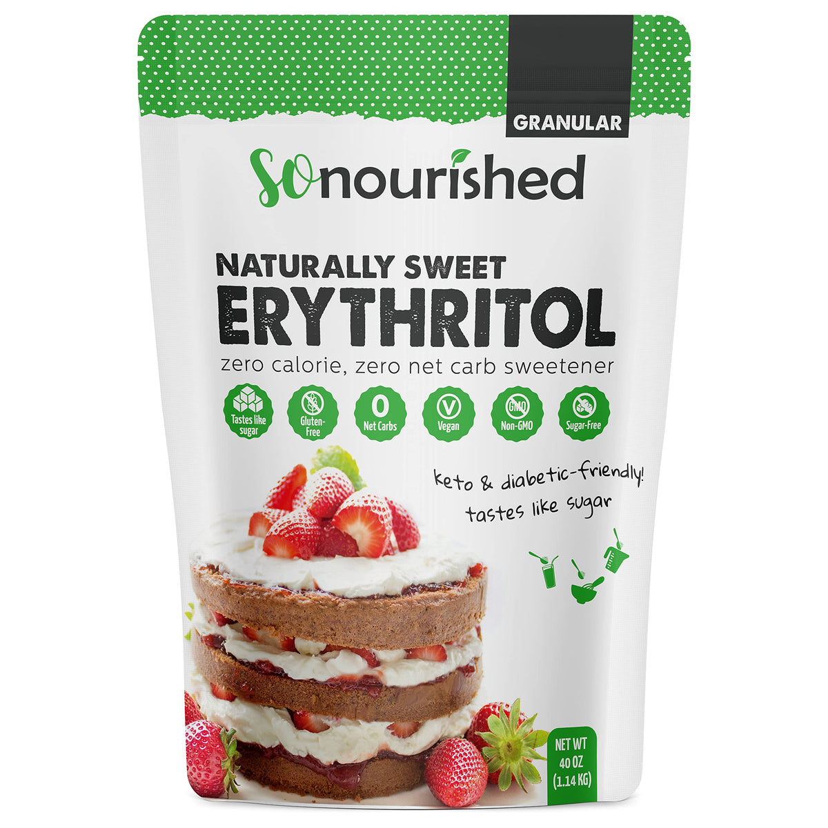 So Nourished front packaging shows 40oz bag and clear product benefits
