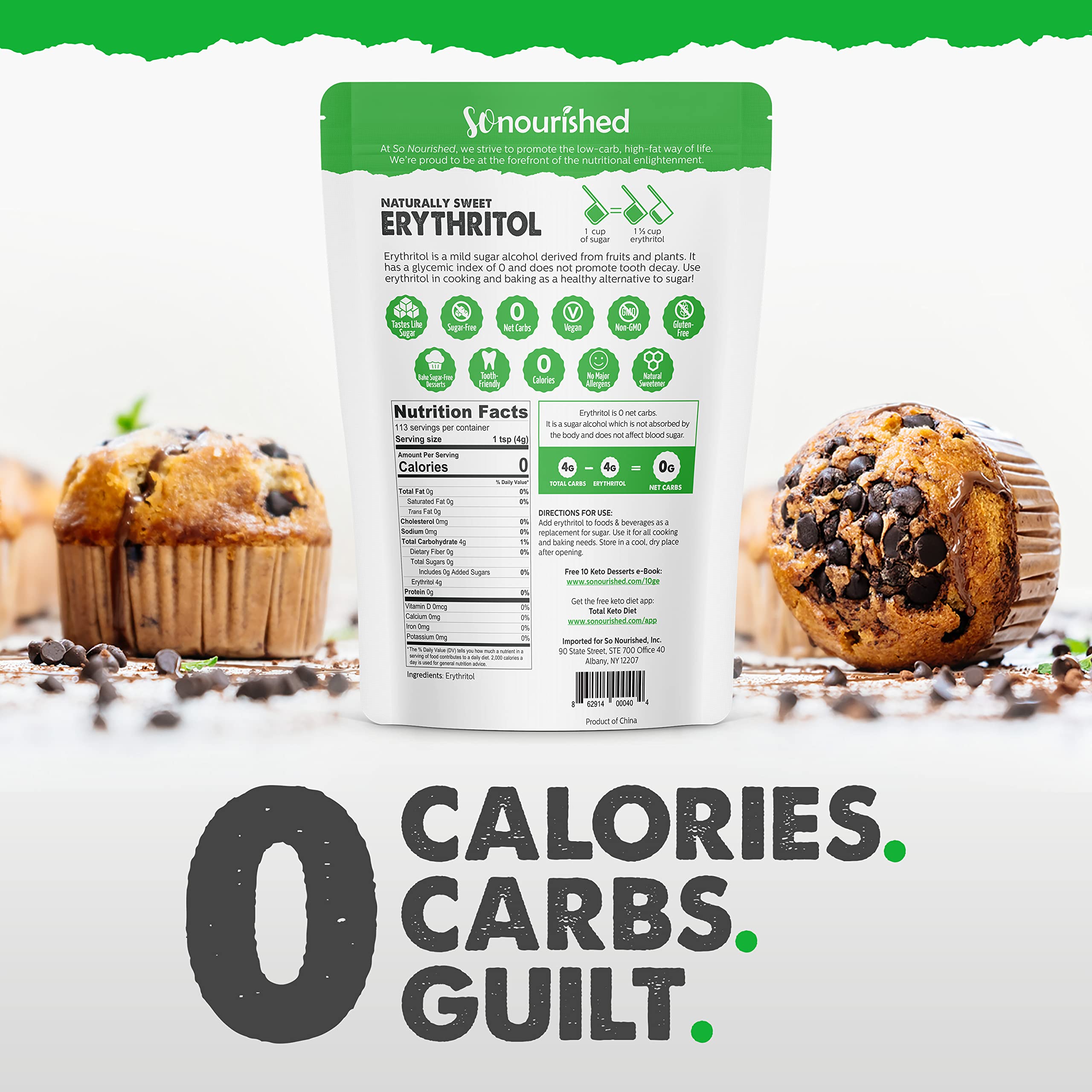 So Nourished close-up of granular erythritol texture, authentic sugar feel