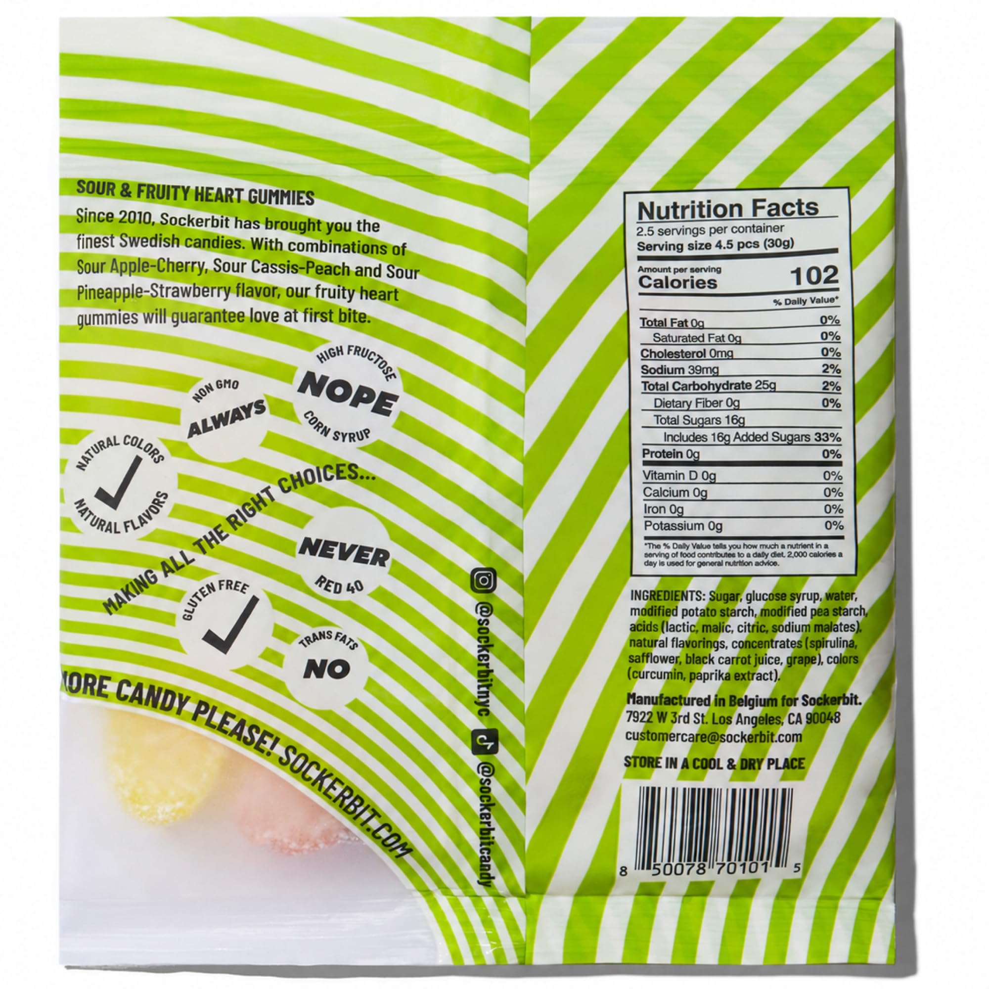 Sockerbit bag held in hand showing 2.82oz scale for portion control