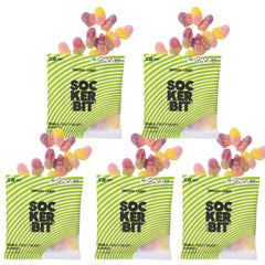 Sockerbit front packaging showing five bags and clear branding benefit portability