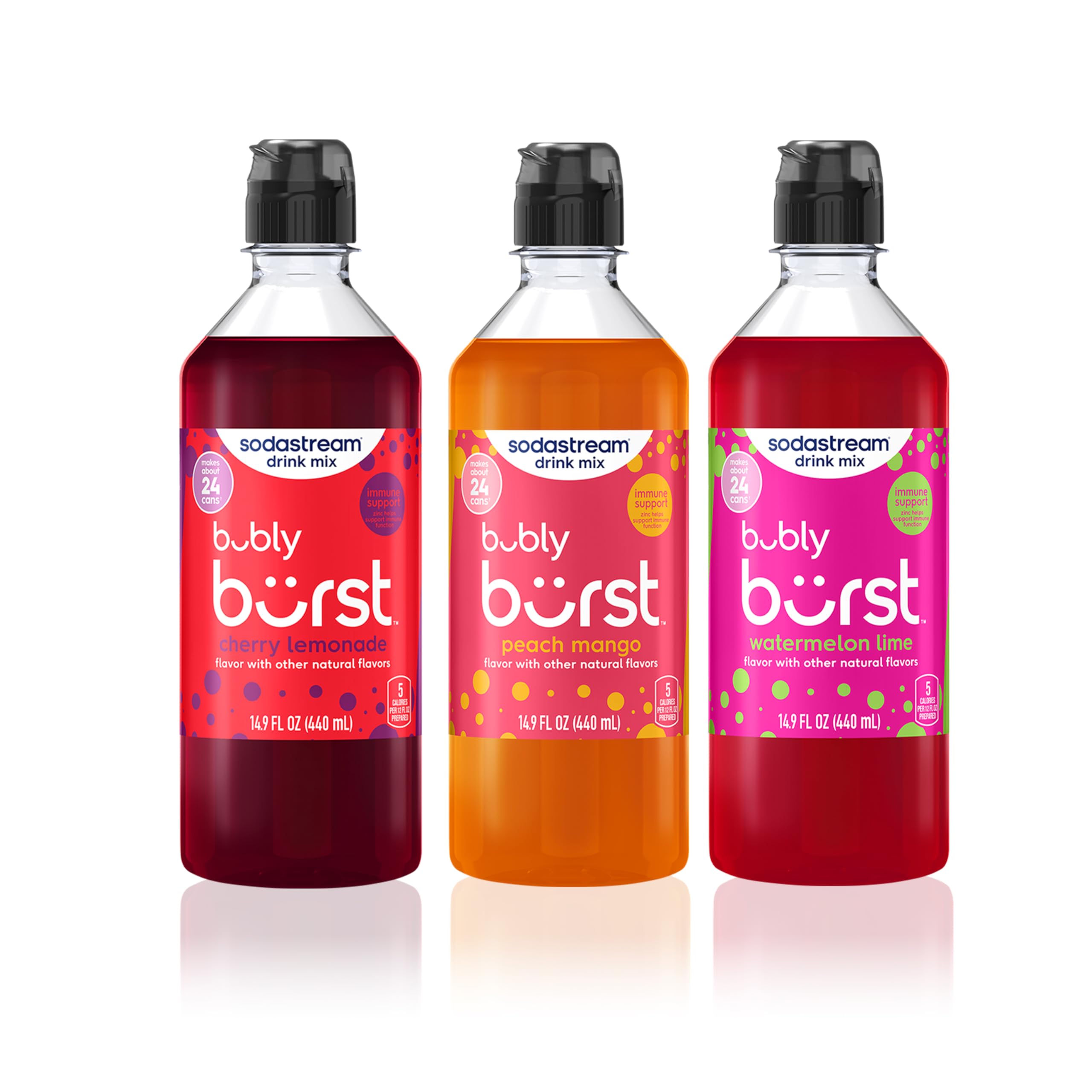 sodastream full product pack front view showing three flavor bottles for variety