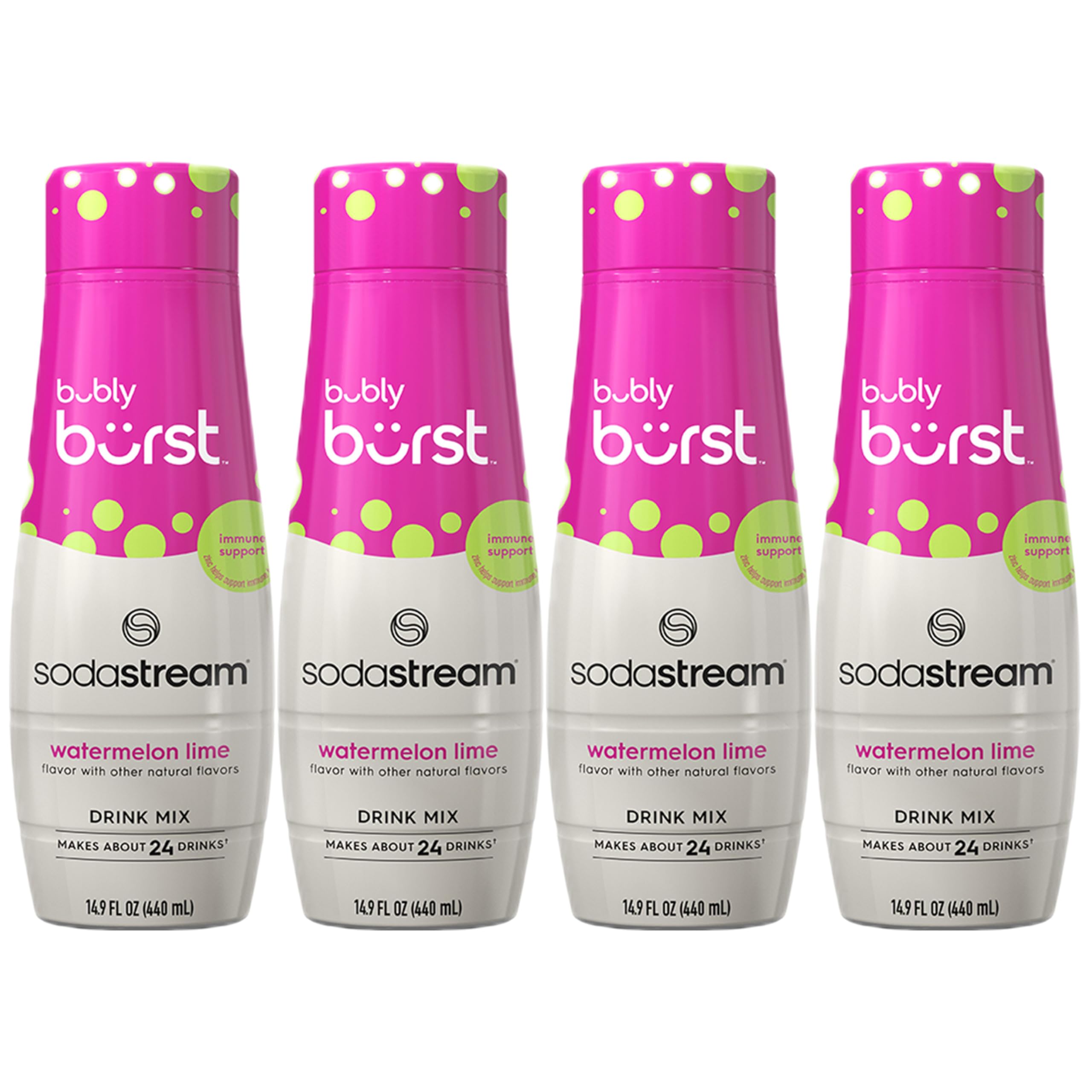 sodastream Bubly Burst watermelon lime front packaging showing bottle and brand, clear flavor visual