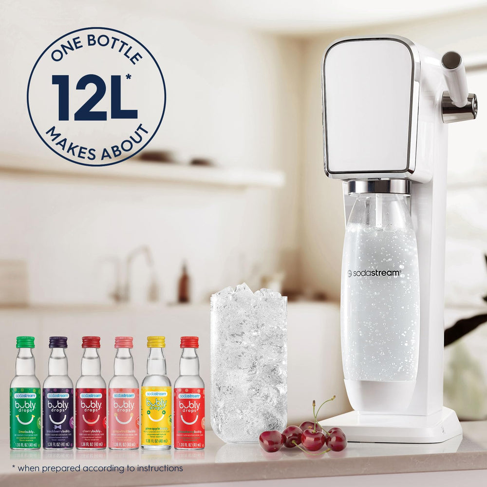 sodastream bubly Drops Cherry pouring drops into sparkling water demonstrating easy flavoring
