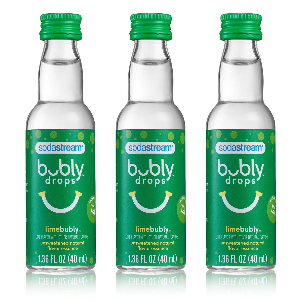 sodastream bubly Drops lime front packaging showing three bottles for convenience