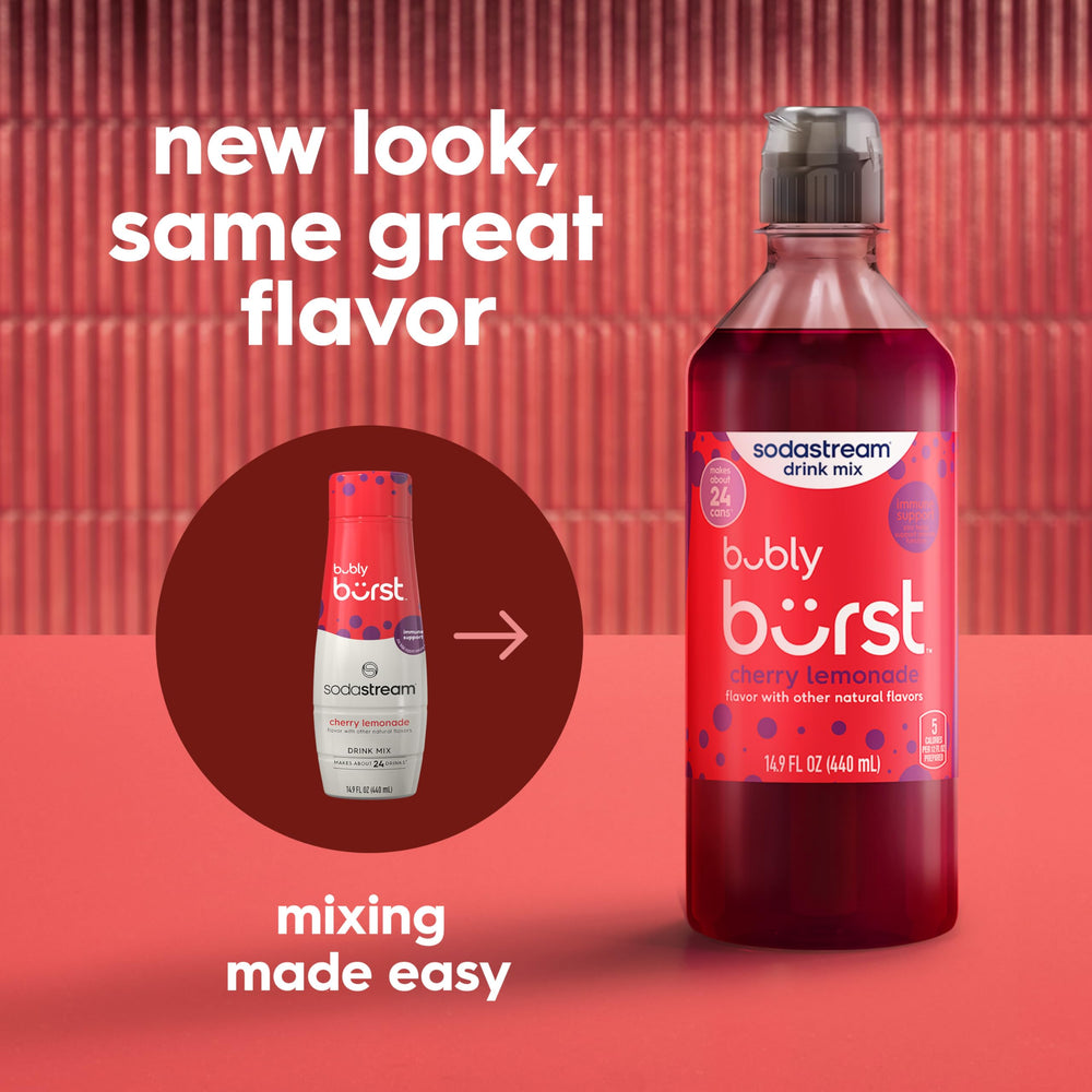 sodastream Bubly Burst easy-pour bottle close-up highlighting spill-free pour and convenience