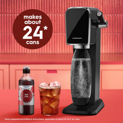 sodastream bottle next to carbonator machine for convenient home use