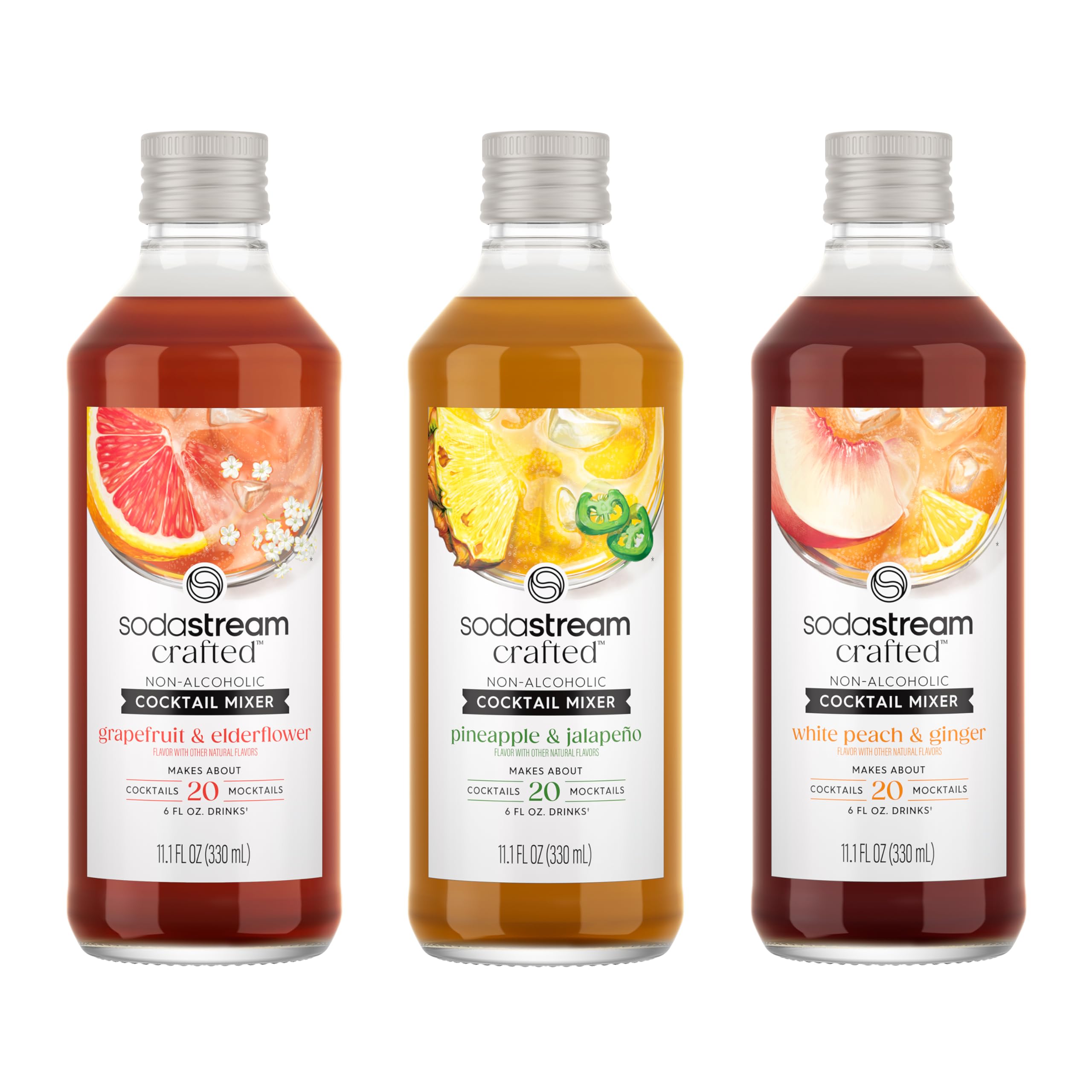 sodastream crafted variety pack front view shows three bottles and branding benefit simple mixing