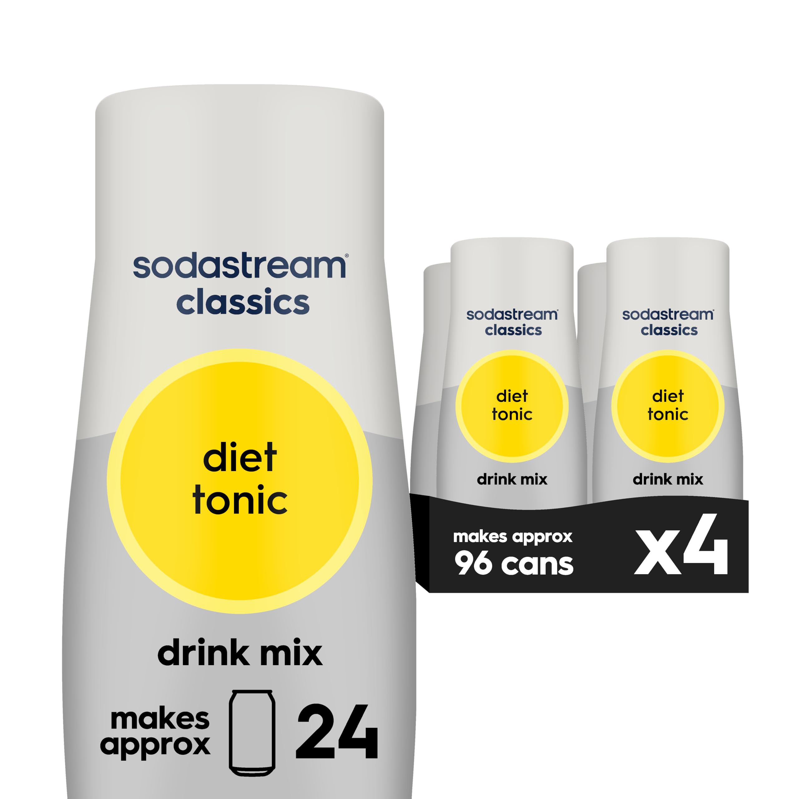 sodastream front packaging of four 440ml diet tonic bottles, space-saving supply