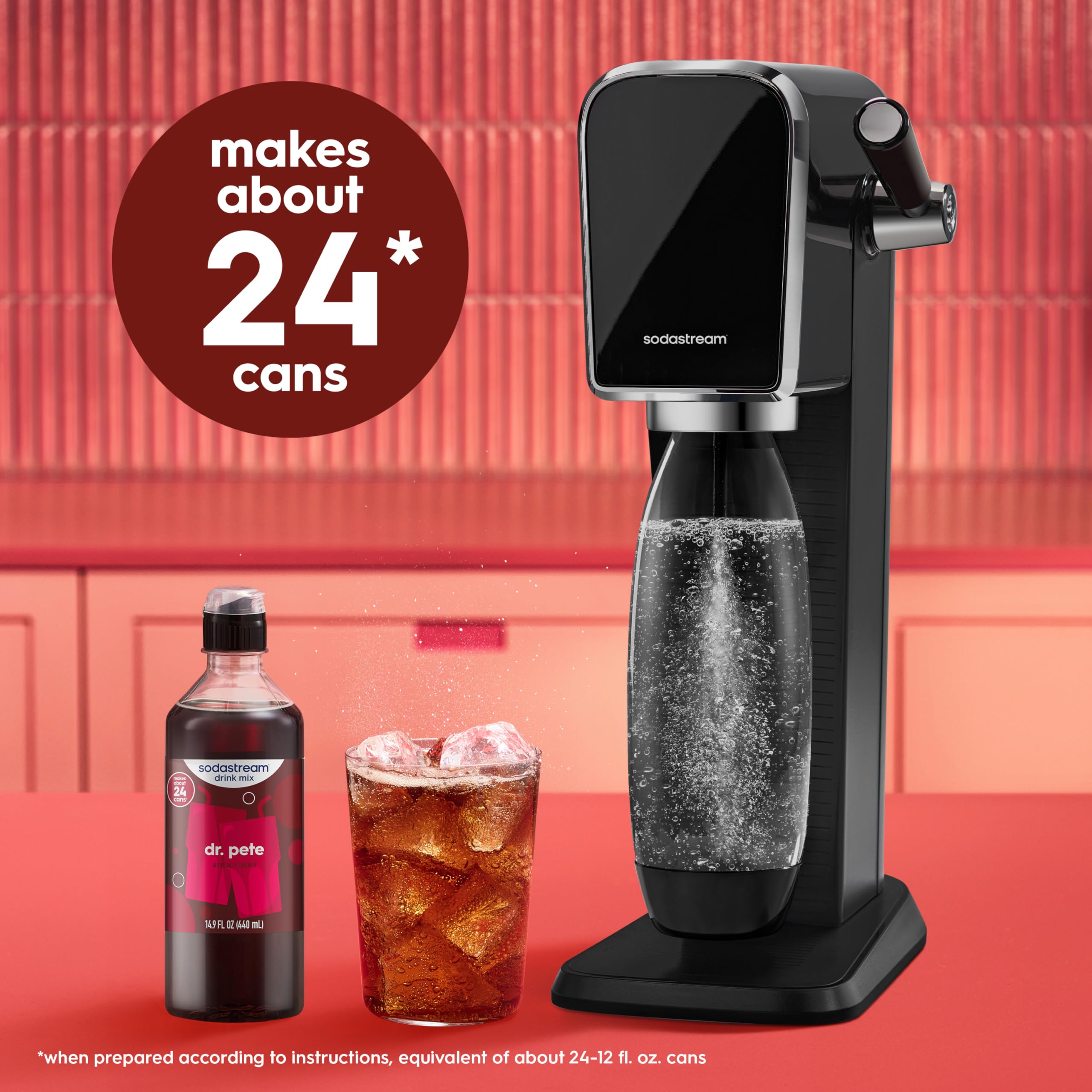 sodastream syrup pouring into carbonated water for quick mixing