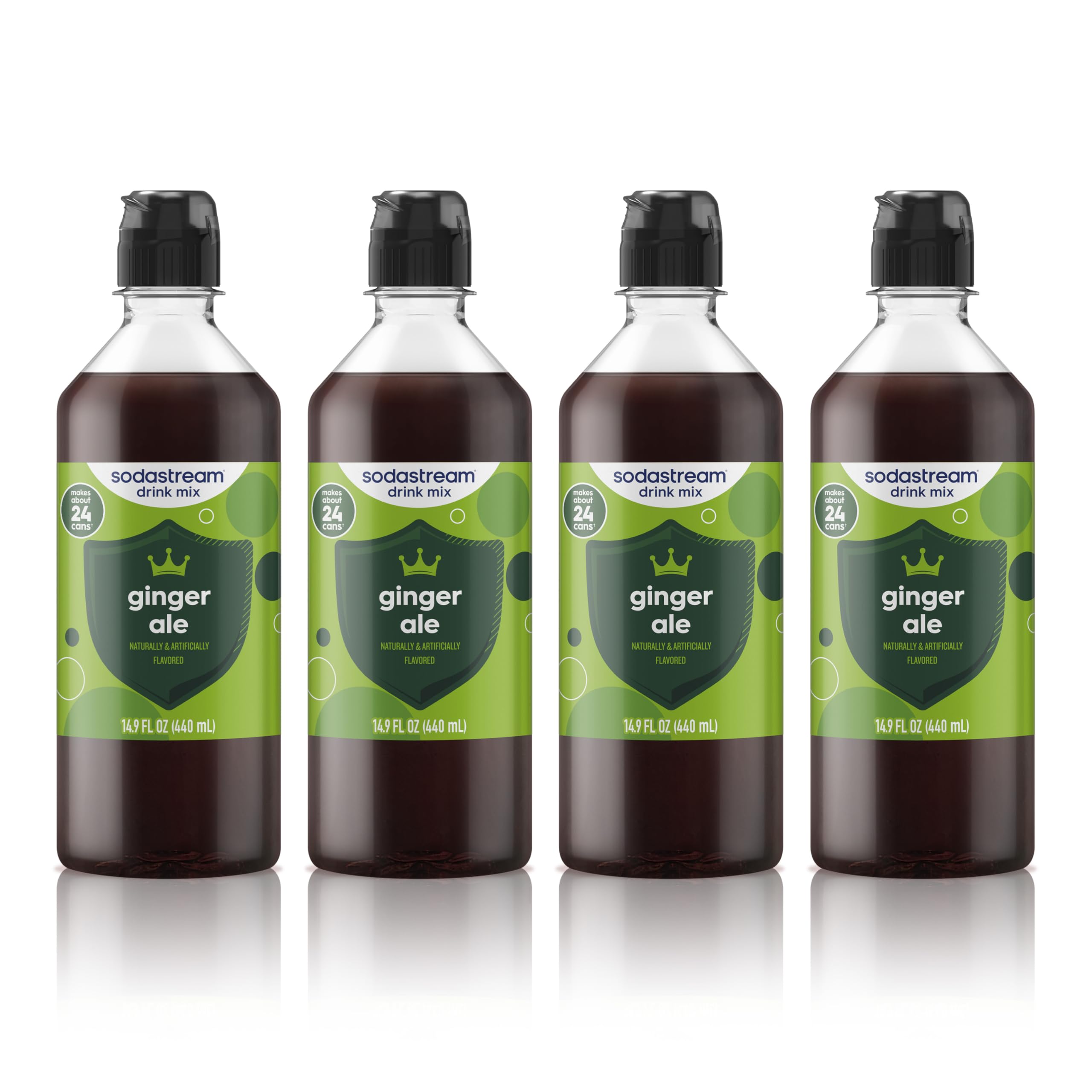 sodastream front packaging showing four ginger ale bottles and savings
