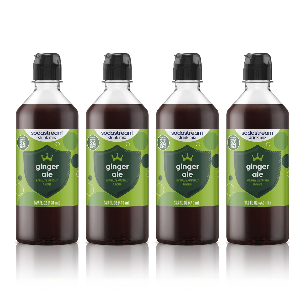 sodastream front packaging showing four ginger ale bottles and savings