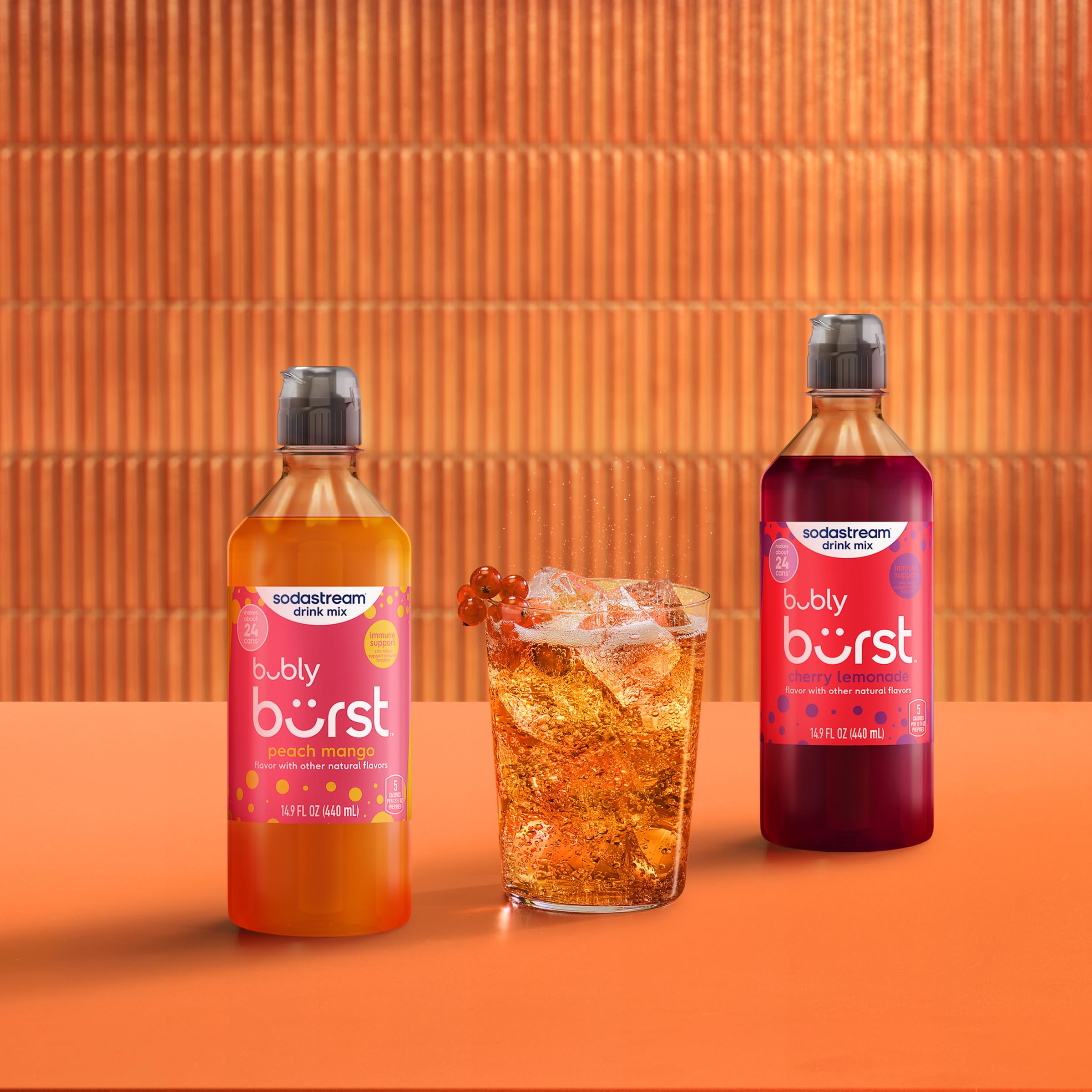 sodastream bottles on kitchen counter staged for entertaining and everyday use
