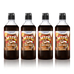 sodastream MUG Root Beer front packaging showing four bottles and pour-spout cap for easy mixing