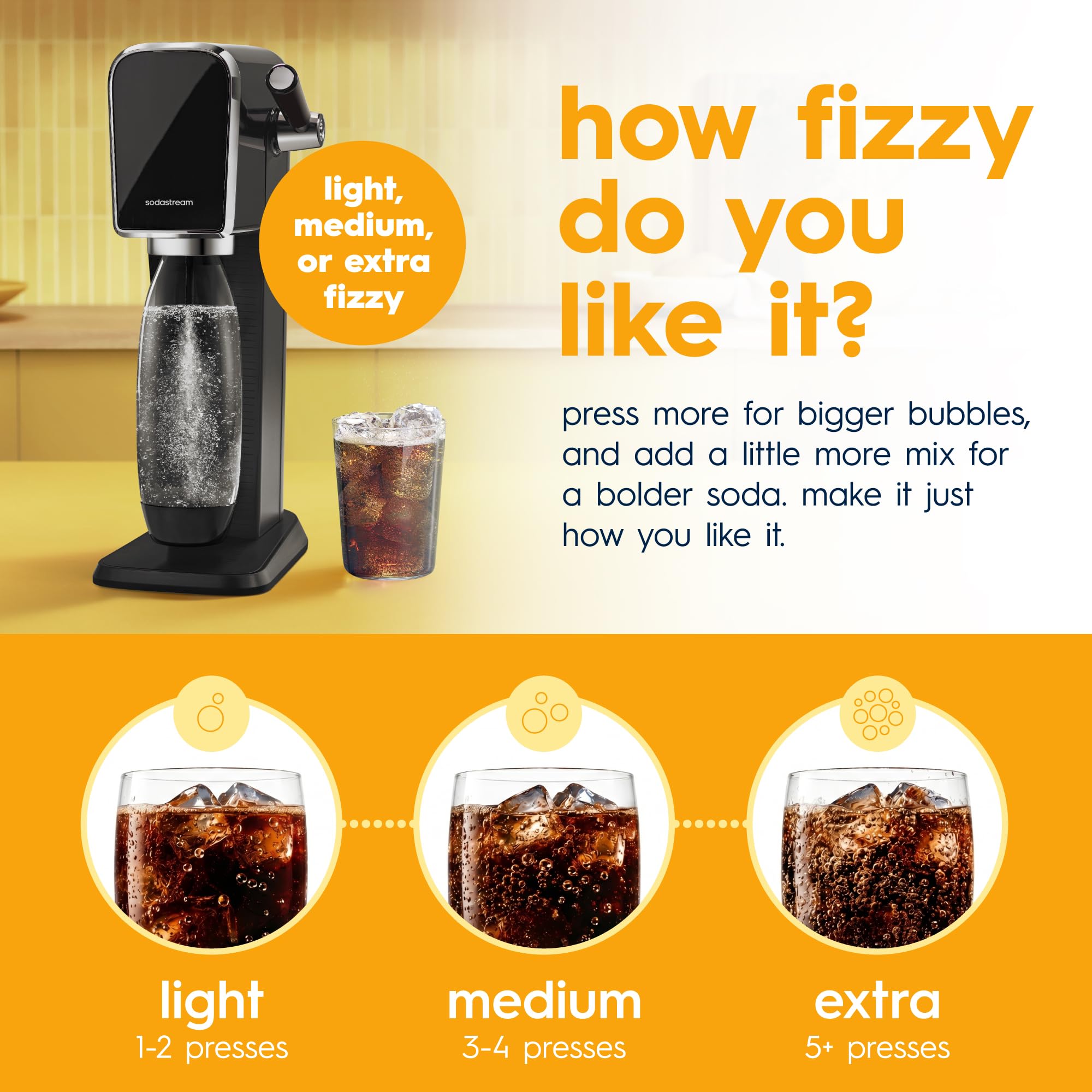 sodastream bottle held in hand to show size and serving count