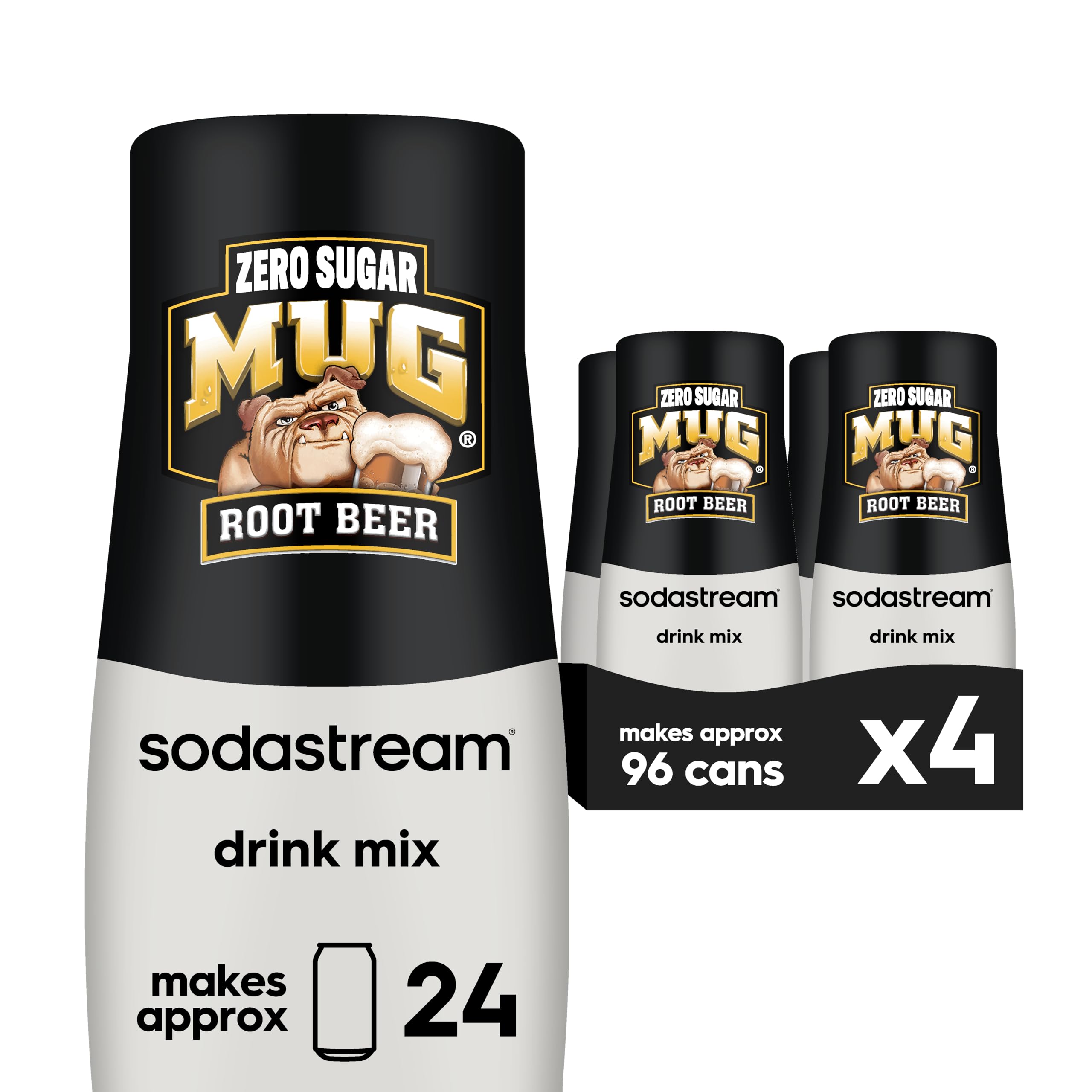 sodastream MUG Root Beer zero sugar front packaging showing bottle and branding benefits