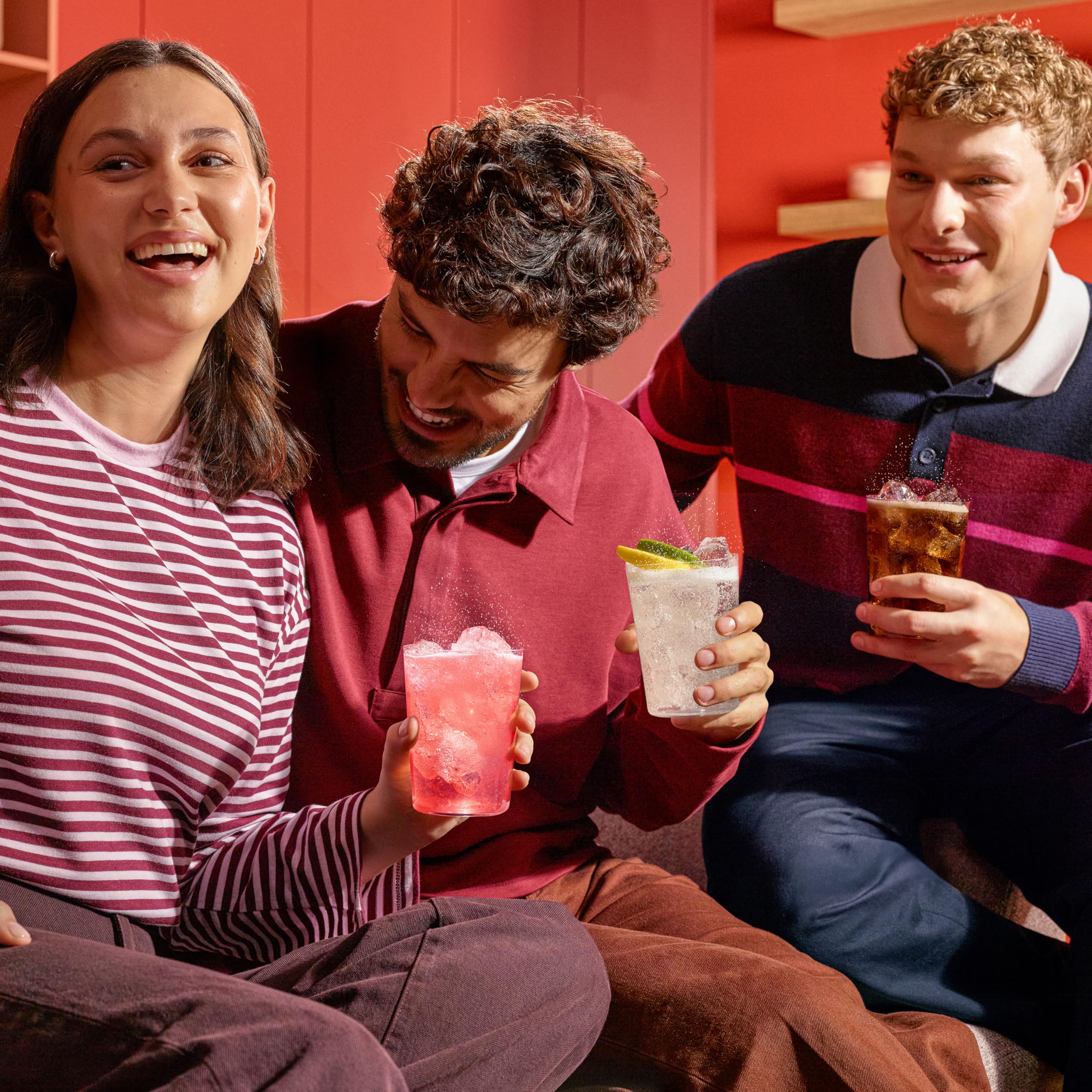 sodastream four-pack on counter ready for serving guests and reducing single-use bottles