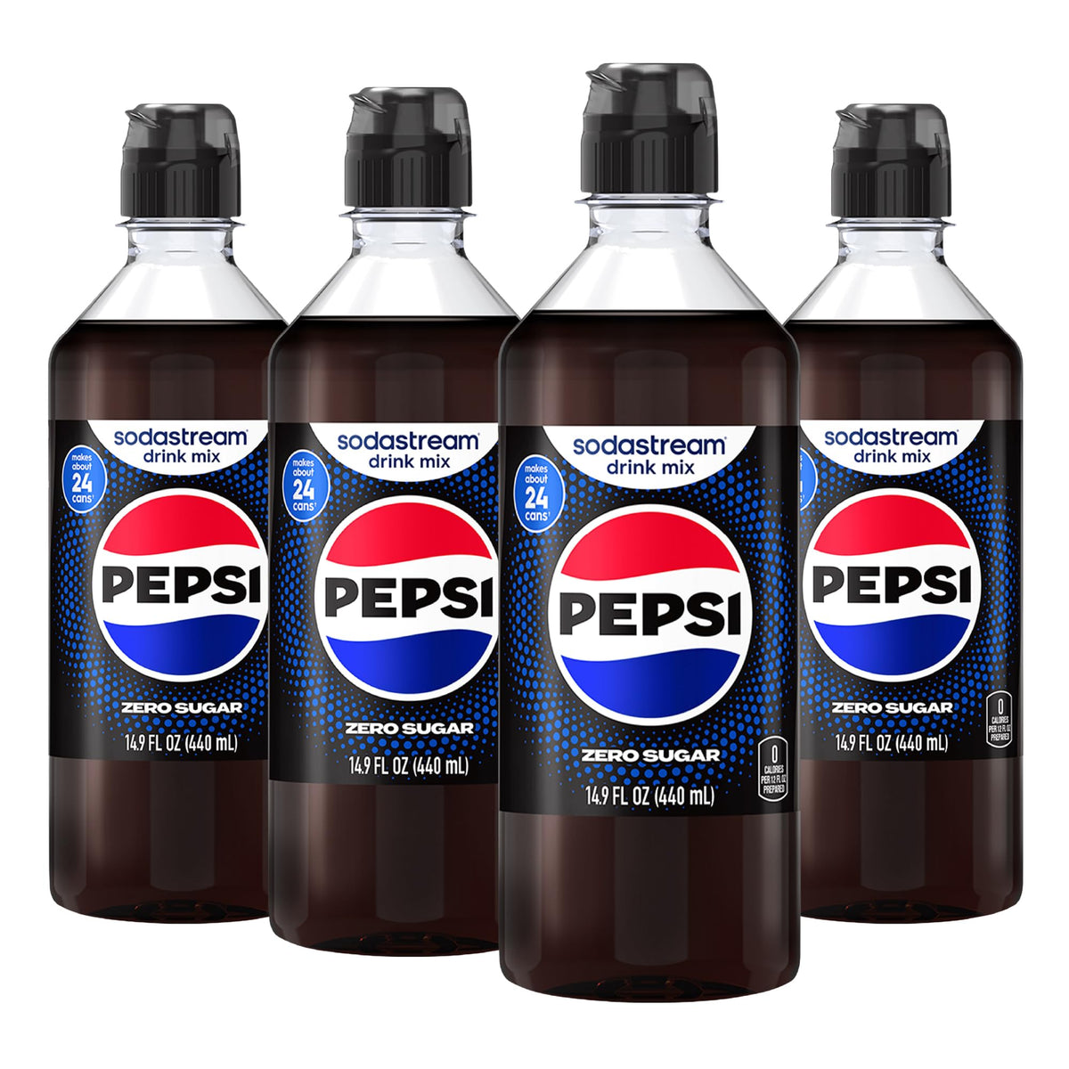 sodastream Pepsi Zero front pack showing four bottles and value