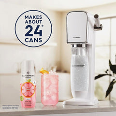 SodaStream pink grapefruit sparkling water in a glass showing refreshment benefit